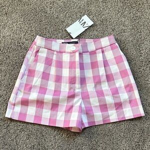 Zara Pink and White Checkered High Waist Shorts